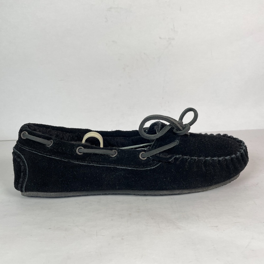 Clarks Moccasin Slippers Womens Size 7 M Black Suede Slip On Comfort Shoes